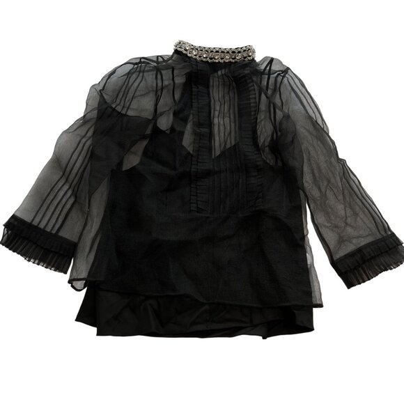 Marc Jacobs Embellished Neckline Sheer Long Sleeve Top in Black - Picture 1 of 5